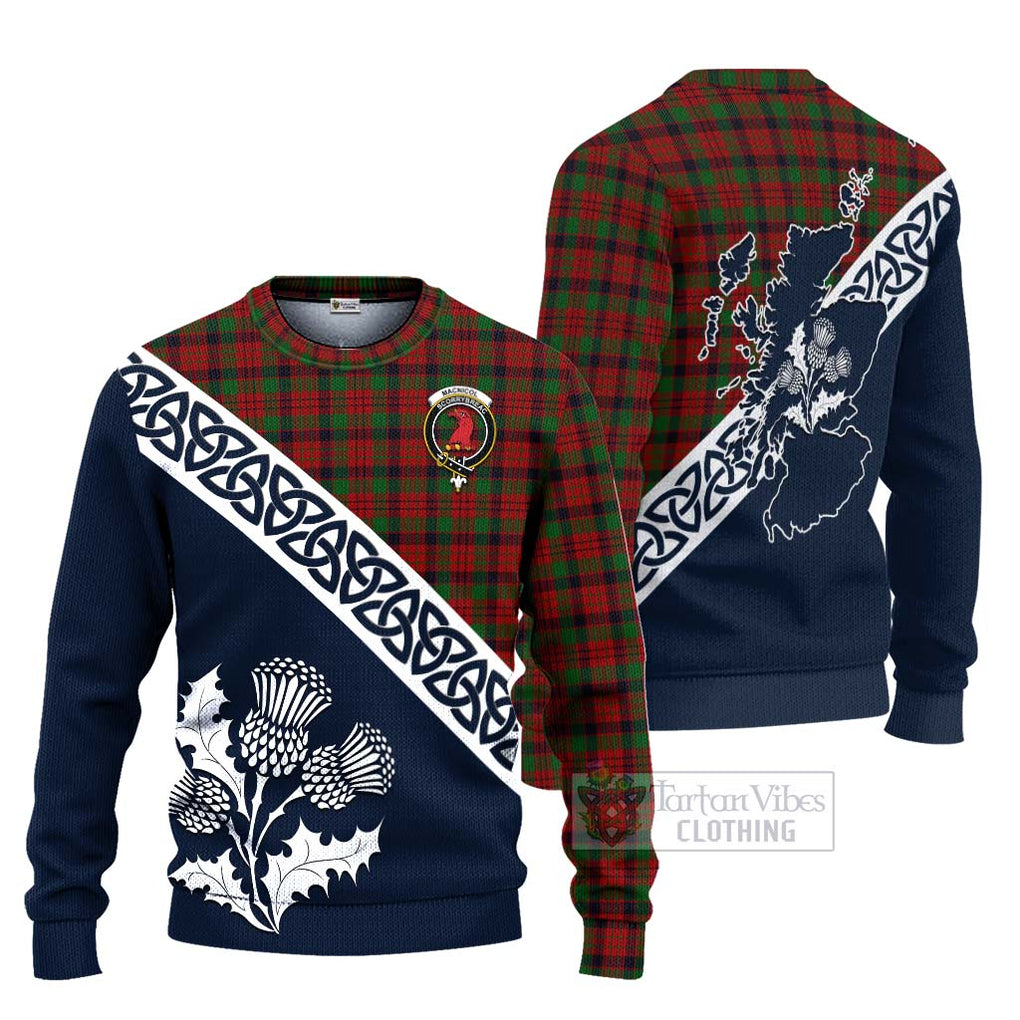 Tartan Vibes Clothing MacNicol (McNicol) Tartan Knitted Sweater Featuring Thistle and Scotland Map