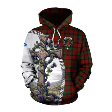 MacNicol (McNicol) Tartan Cotton Hoodie with Family Crest and St. Andrew's Cross Accented by Thistle Vines