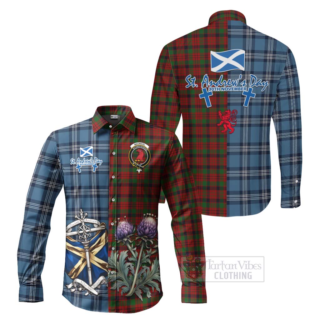 Tartan Vibes Clothing MacNicol (McNicol) Tartan Long Sleeve Button Shirt Happy St. Andrew's Day Half Tartan Style