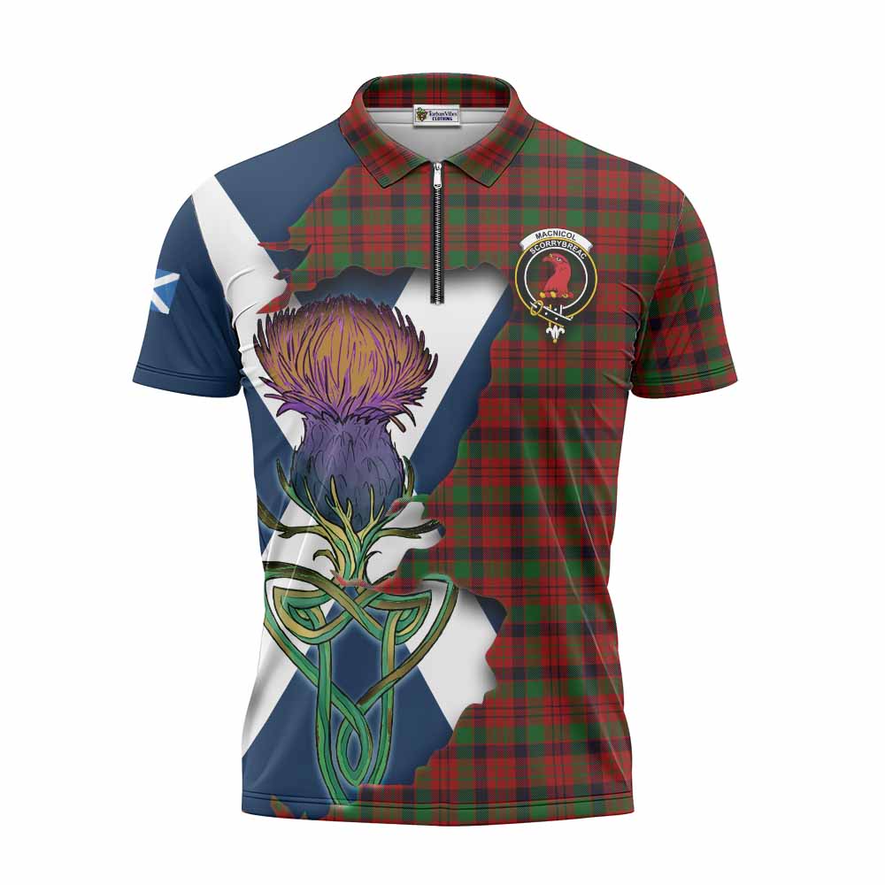 Tartan Vibes Clothing MacNicol (McNicol) Tartan Family Crest Zipper Polo Shirt Scottish Thistle Celtic Inspired