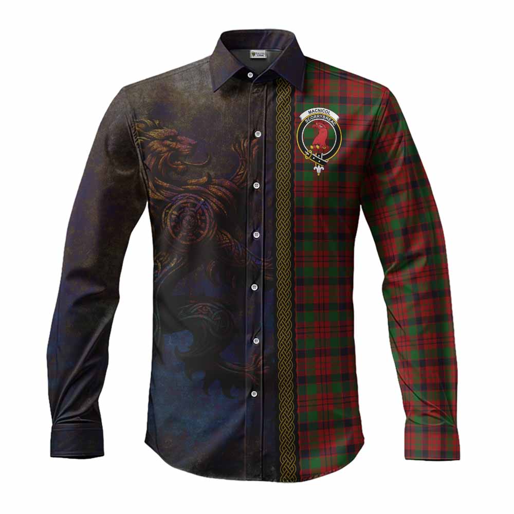 Tartan Vibes Clothing MacNicol (McNicol) Tartan Family Crest Long Sleeve Button Shirt Alba Gu Brath Be Brave Lion Ancient Style