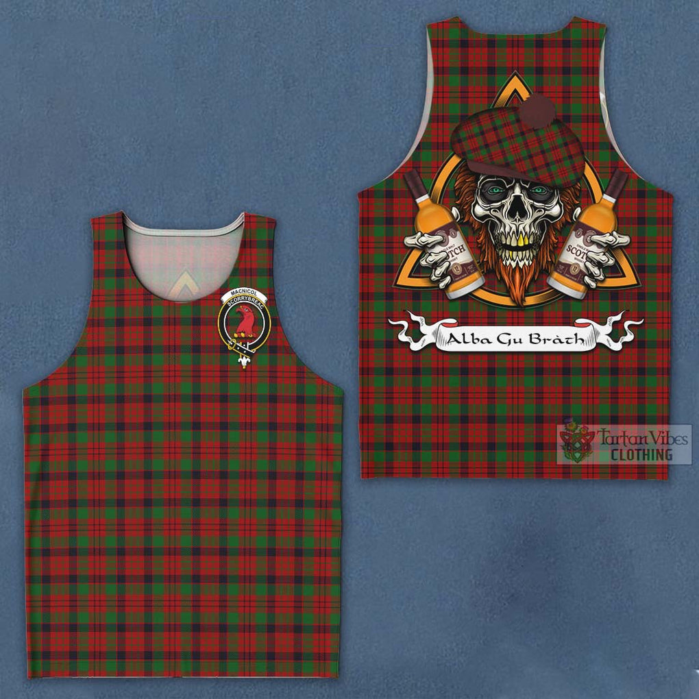 Tartan Vibes Clothing MacNicol (McNicol) Tartan Men's Tank Top with Family Crest and Bearded Skull Holding Bottles of Whiskey
