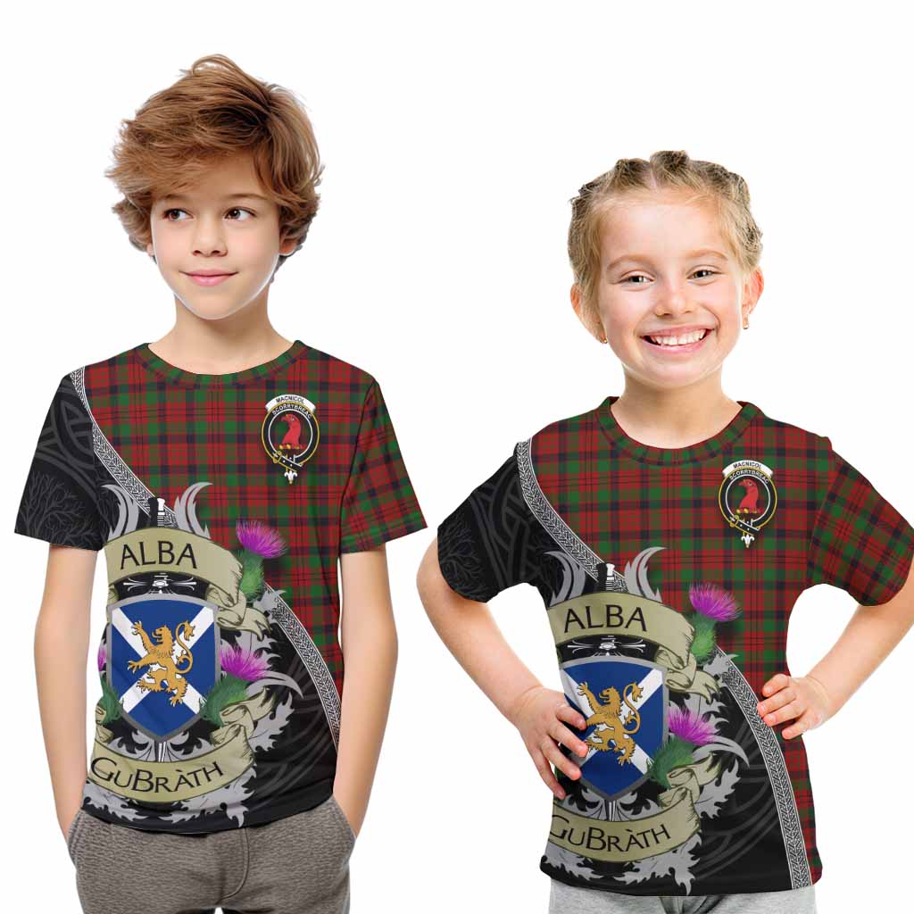 Tartan Vibes Clothing MacNicol (McNicol) Tartan Family Crest Kid T-Shirt Lion Rampant Royal Thistle Shield Celtic Inspired
