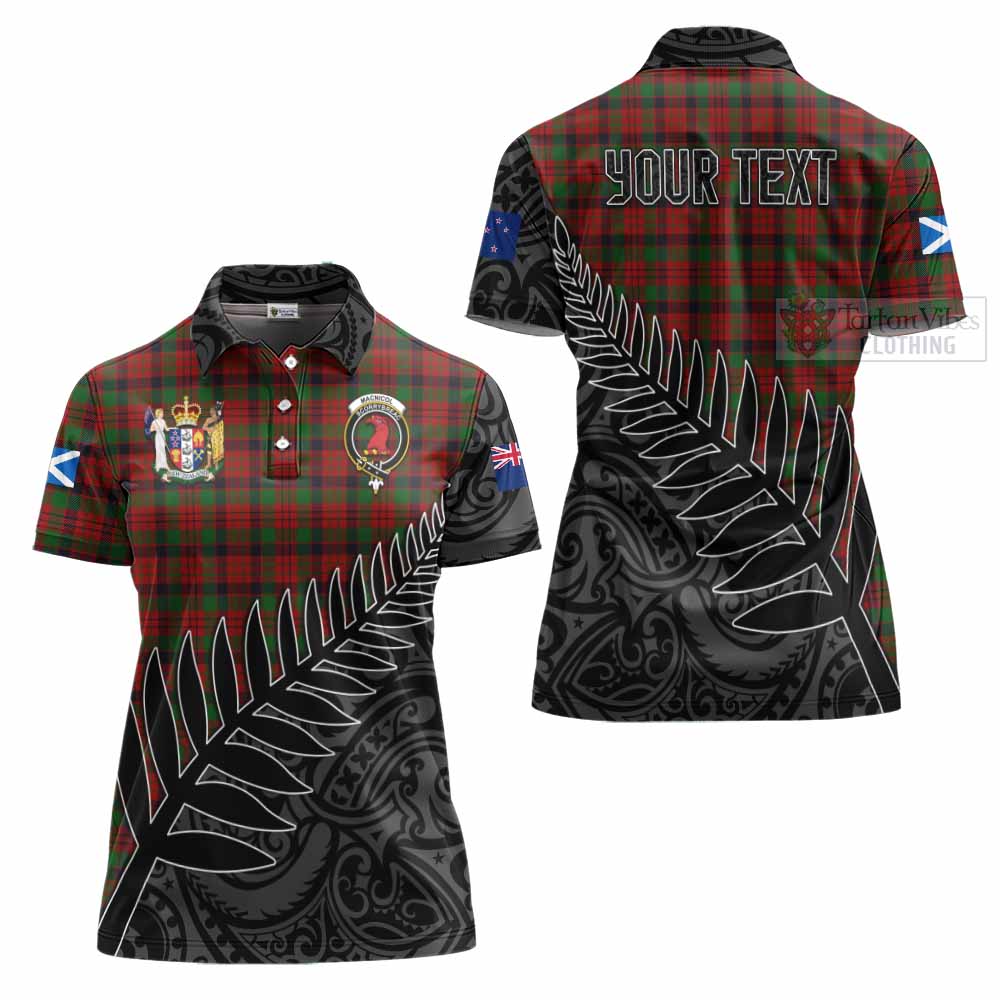 Tartan Vibes Clothing MacNicol (McNicol) Crest Tartan Women's Polo Shirt with New Zealand Silver Fern Half Style