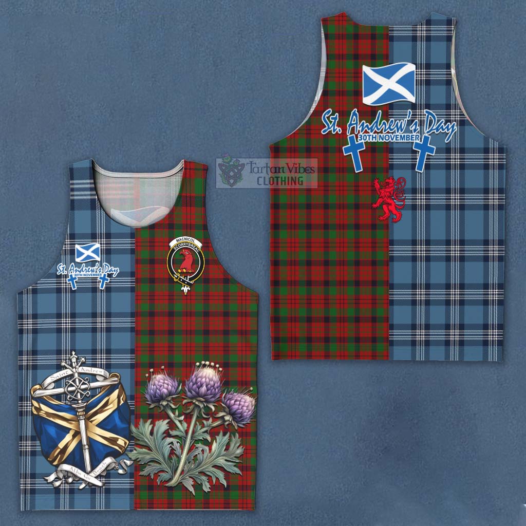 Tartan Vibes Clothing MacNicol (McNicol) Tartan Men's Tank Top Happy St. Andrew's Day Half Tartan Style