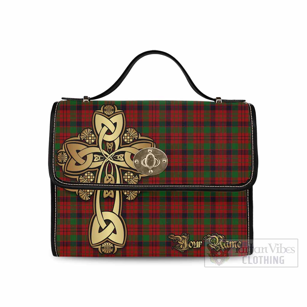 MacNicol (McNicol) Tartan Waterproof Canvas Bag Golden Thistle Celtic Cross Style Black Leather Strap One Size 10.5*20*27cm - Tartan Vibes Clothing
