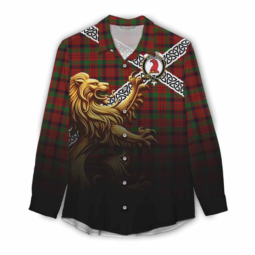 Tartan Vibes Clothing MacNicol (McNicol) Crest Tartan Women's Casual Shirt with Golden Lion Emblem Celtic Style