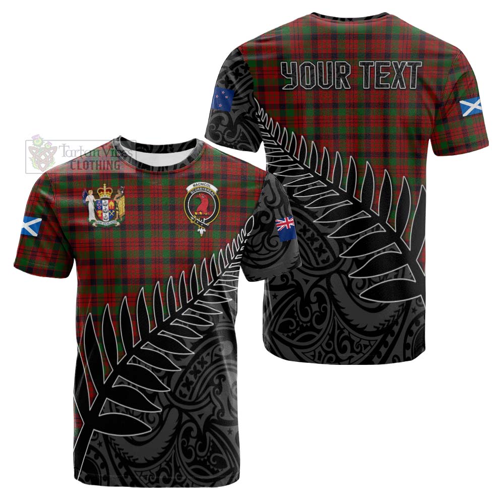 Tartan Vibes Clothing MacNicol (McNicol) Crest Tartan Cotton T-shirt with New Zealand Silver Fern Half Style