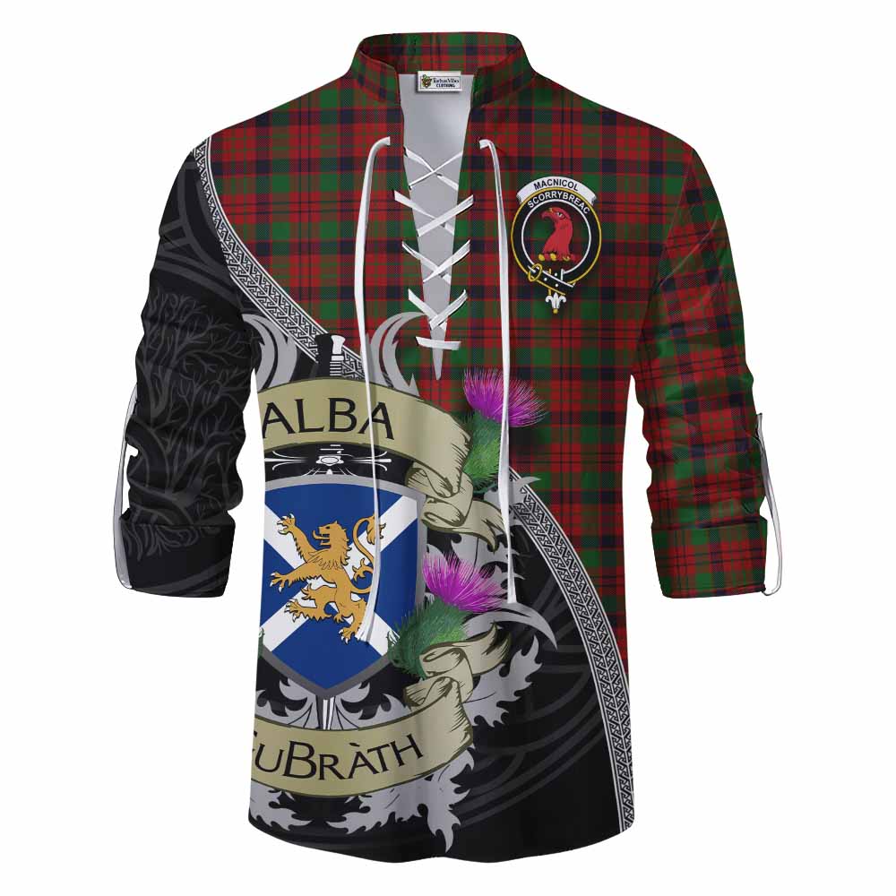 Tartan Vibes Clothing MacNicol (McNicol) Tartan Family Crest Ghillie Kilt Shirt Lion Rampant Royal Thistle Shield Celtic Inspired