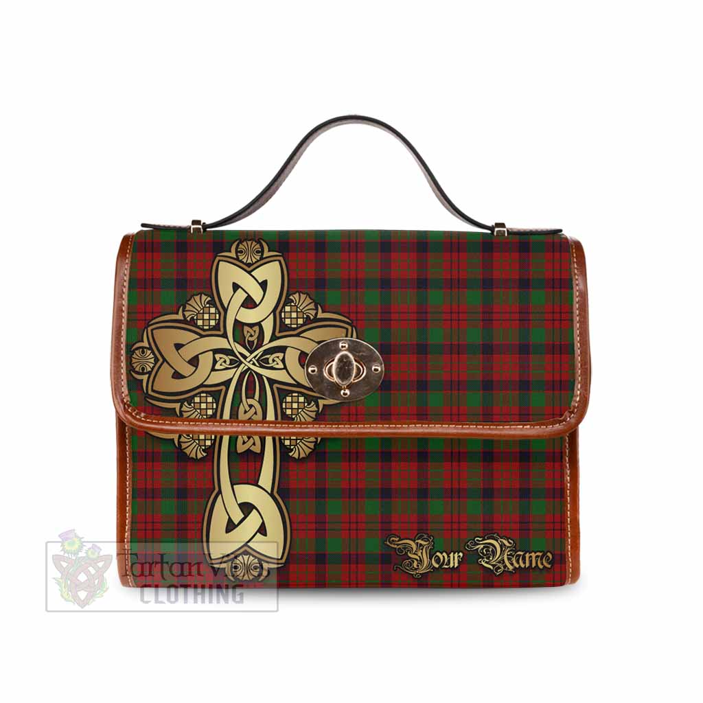 MacNicol (McNicol) Tartan Waterproof Canvas Bag Golden Thistle Celtic Cross Style Brown Leather Strap One Size 10.5*20*27cm - Tartan Vibes Clothing
