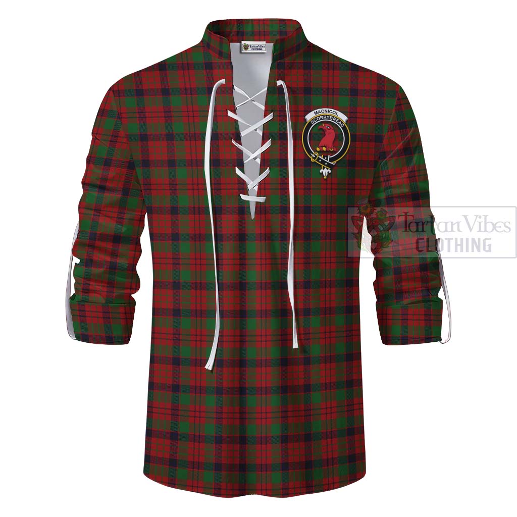 Tartan Vibes Clothing MacNicol (McNicol) Tartan Ghillie Kilt Shirt with Family Crest Celtic Skull Style