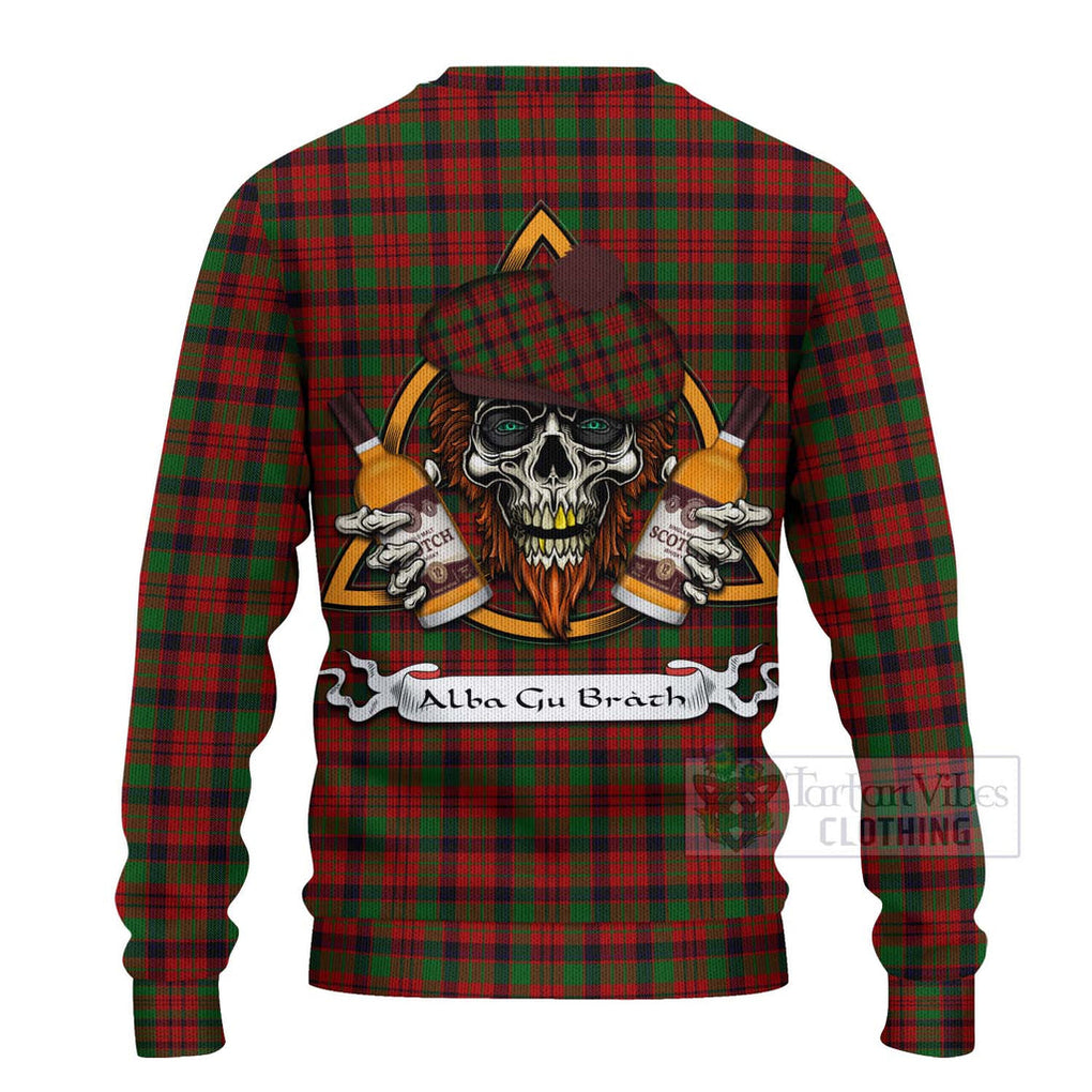 Tartan Vibes Clothing MacNicol (McNicol) Tartan Knitted Sweater with Family Crest and Bearded Skull Holding Bottles of Whiskey