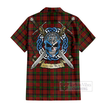 Tartan Vibes Clothing MacNicol (McNicol) Tartan Short Sleeve Button Shirt with Family Crest Celtic Skull Style