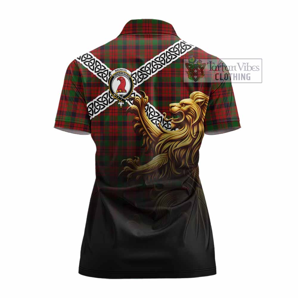 MacNicol (McNicol) Crest Tartan Women's Polo Shirt with Golden Lion Emblem Celtic Style - Tartan Vibes Clothing
