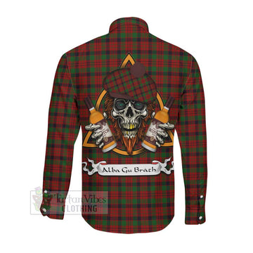 MacNicol (McNicol) Tartan Long Sleeve Button Shirt with Family Crest and Bearded Skull Holding Bottles of Whiskey