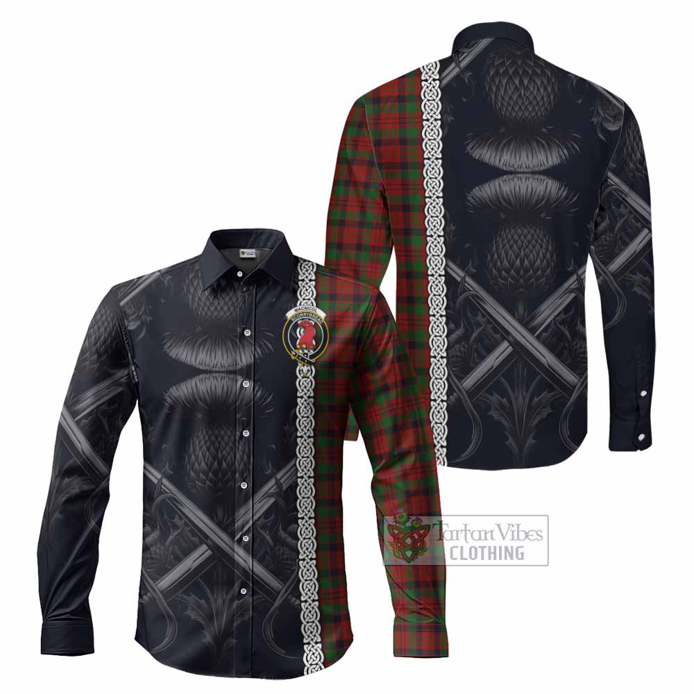 Tartan Vibes Clothing MacNicol (McNicol) Tartan Long Sleeve Button Shirt with Family Crest Cross Sword Thistle Celtic Vibes