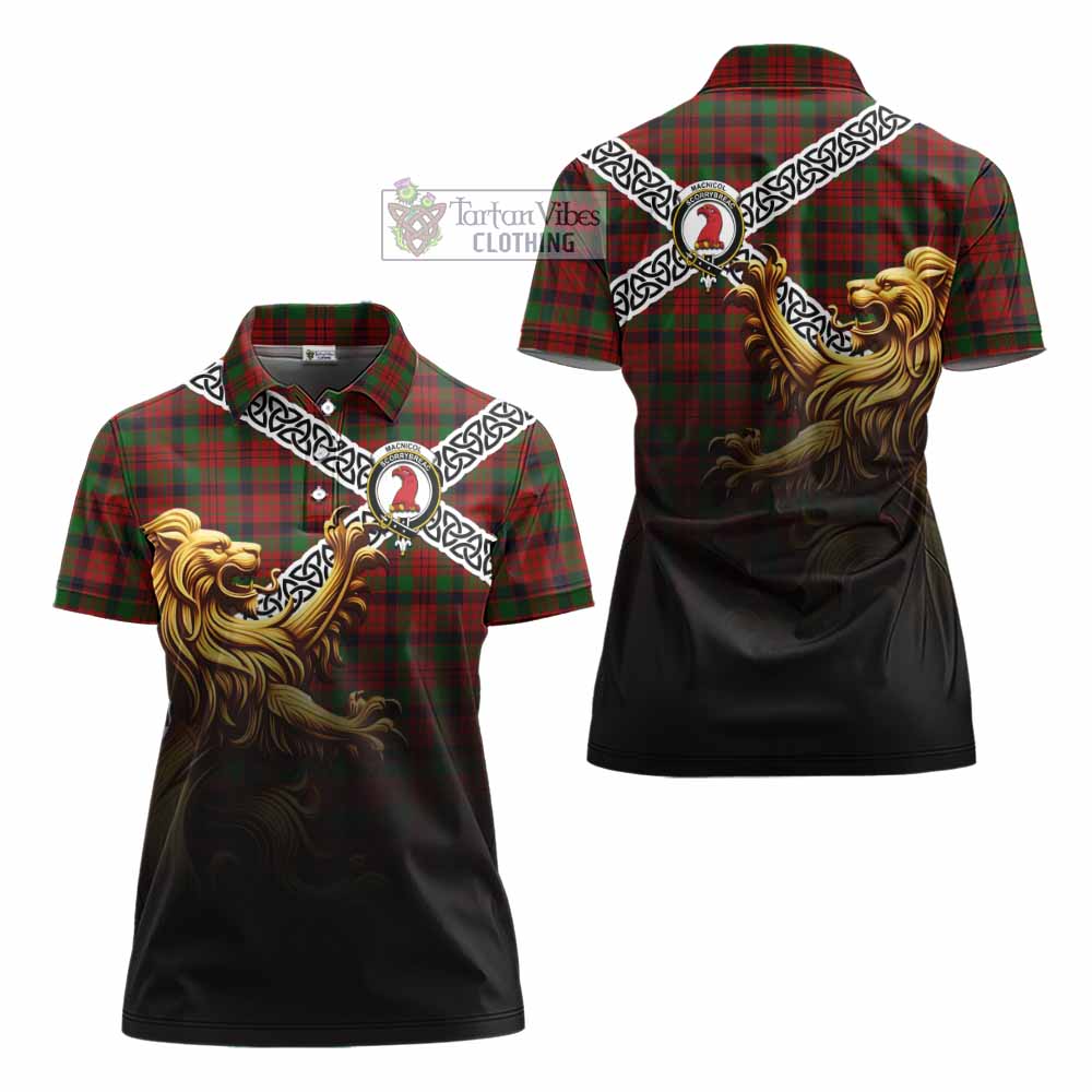 MacNicol (McNicol) Crest Tartan Women's Polo Shirt with Golden Lion Emblem Celtic Style - Tartan Vibes Clothing