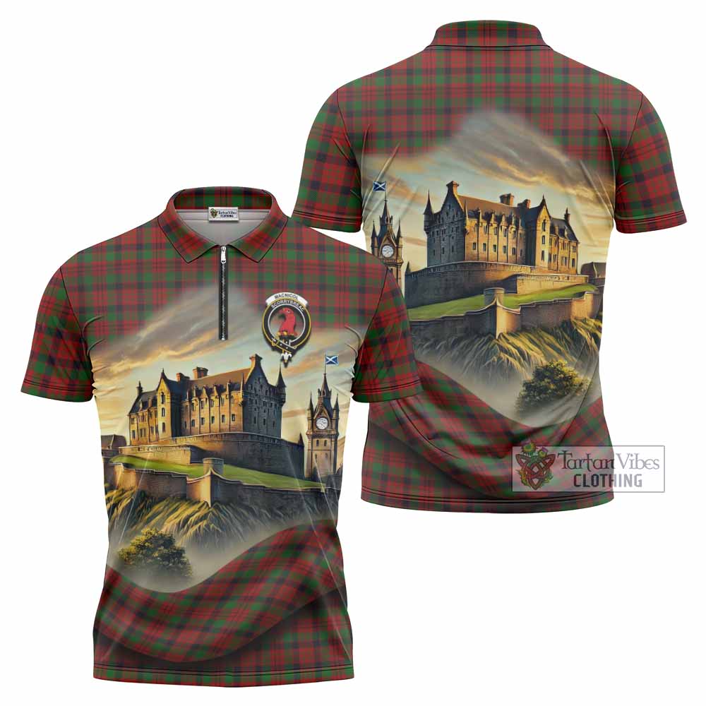 Tartan Vibes Clothing MacNicol (McNicol) Tartan Family Crest Zipper Polo Shirt with Scottish Ancient Castle Stype