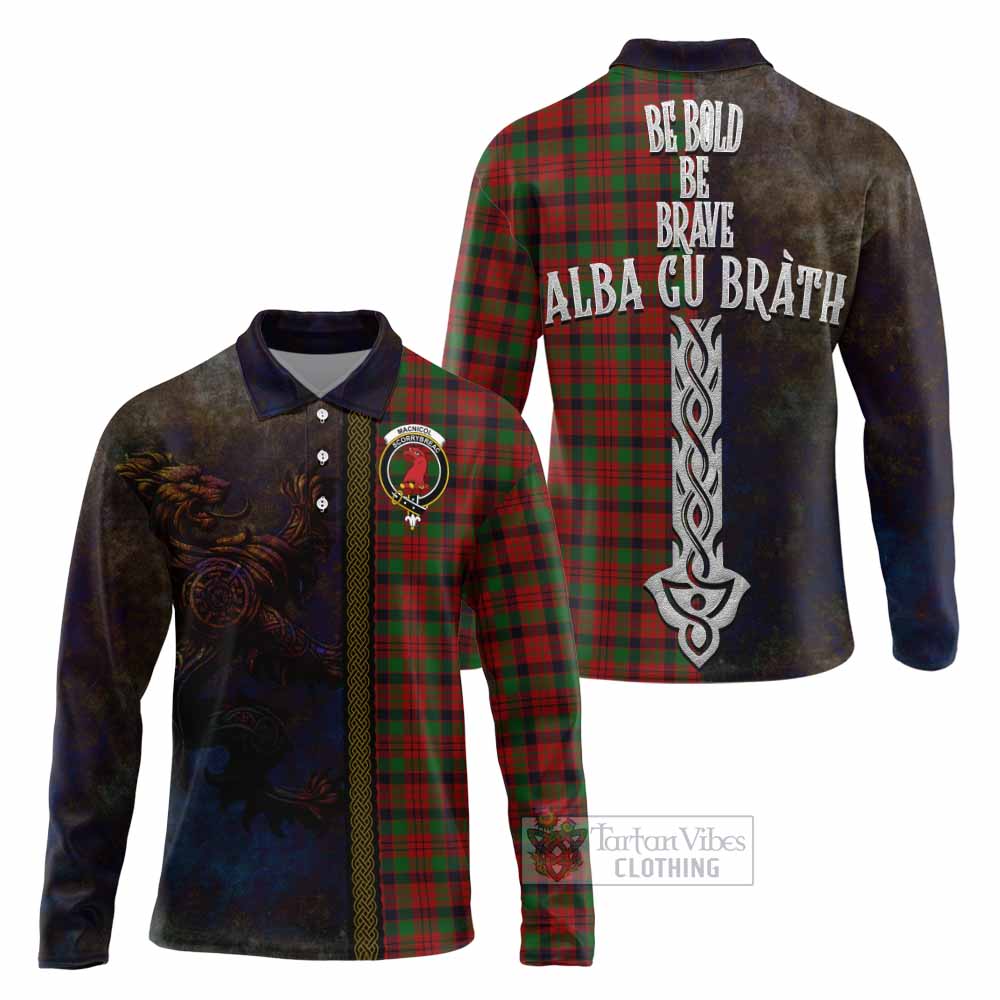 Tartan Vibes Clothing MacNicol (McNicol) Tartan Family Crest Long Sleeve Polo Shirt Alba Gu Brath Be Brave Lion Ancient Style