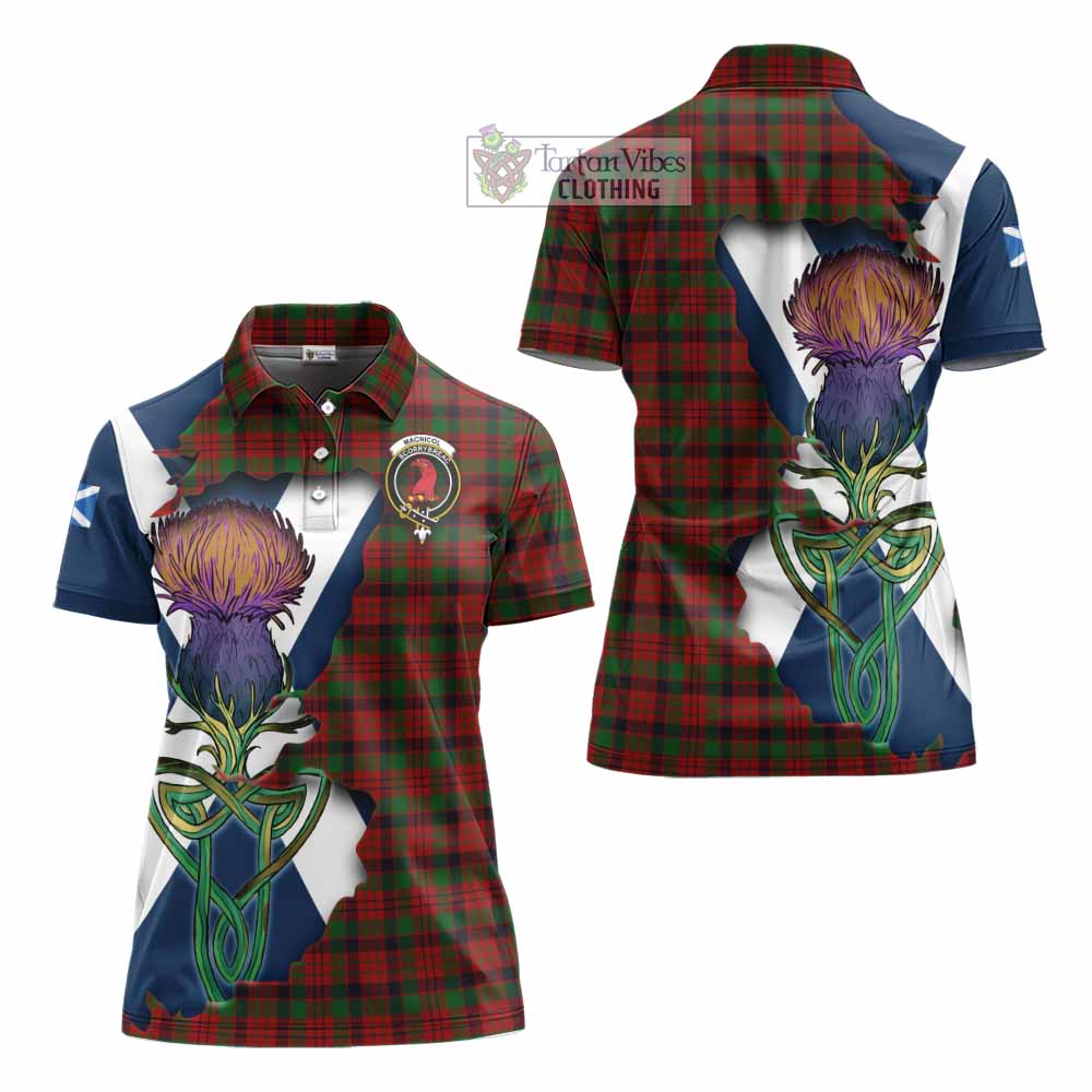 Tartan Vibes Clothing MacNicol (McNicol) Tartan Family Crest Women's Polo Shirt Scottish Thistle Celtic Inspired