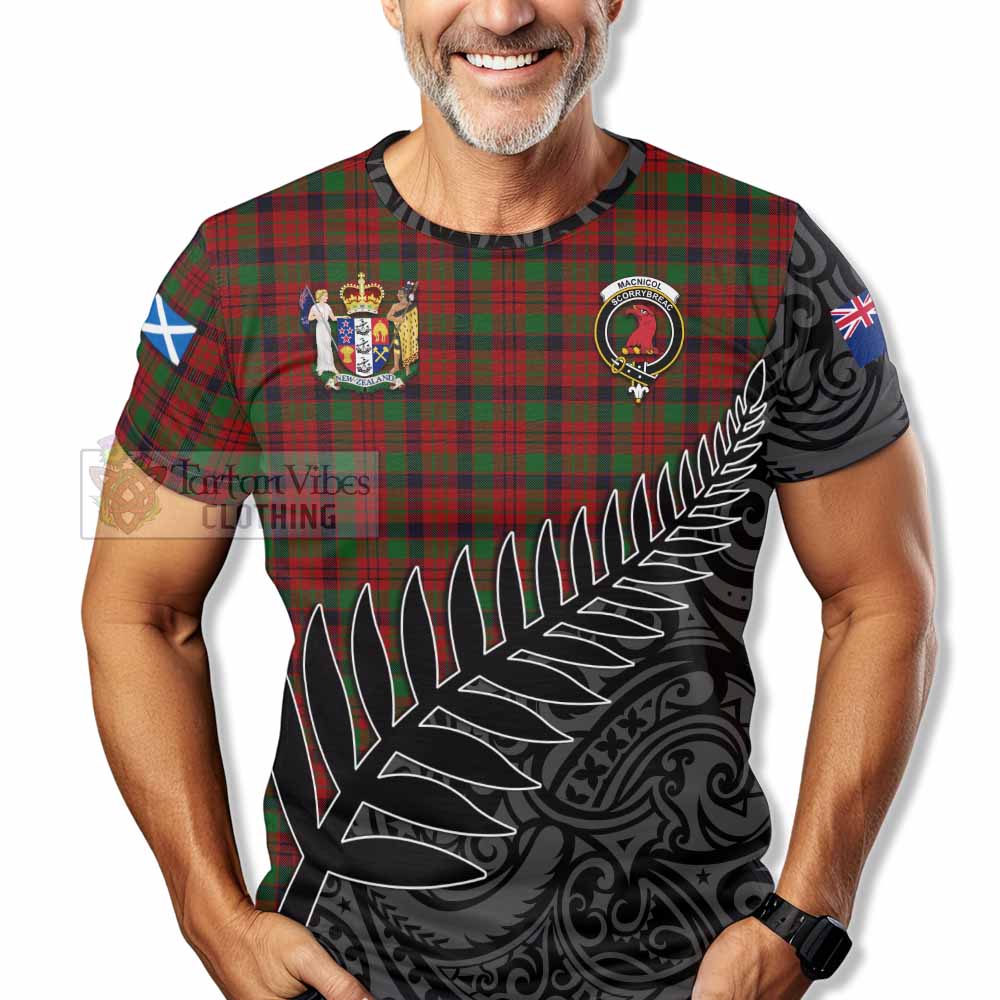 Tartan Vibes Clothing MacNicol (McNicol) Crest Tartan T-Shirt with New Zealand Silver Fern Half Style