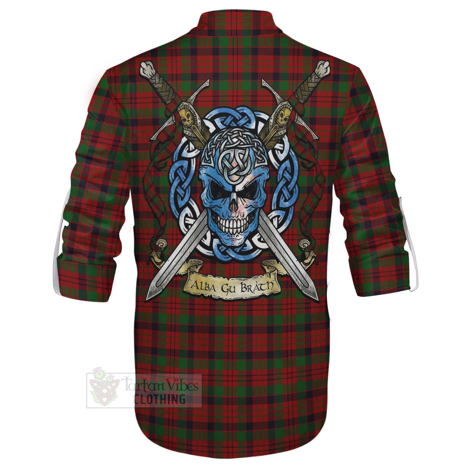 Tartan Vibes Clothing MacNicol (McNicol) Tartan Ghillie Kilt Shirt with Family Crest Celtic Skull Style