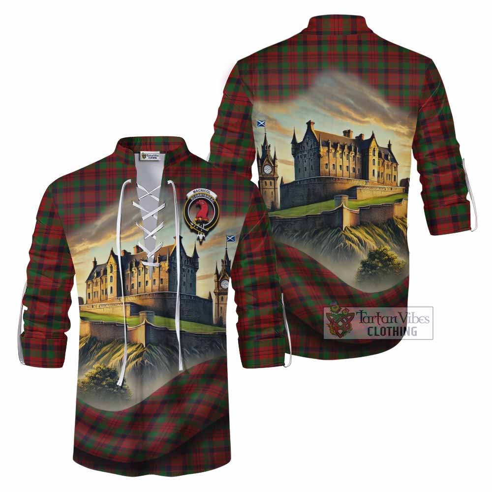 Tartan Vibes Clothing MacNicol (McNicol) Tartan Family Crest Ghillie Kilt Shirt with Scottish Ancient Castle Style