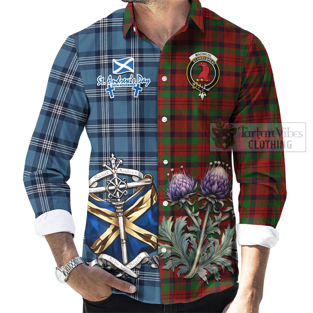 Tartan Vibes Clothing MacNicol (McNicol) Tartan Long Sleeve Button Shirt Happy St. Andrew's Day Half Tartan Style