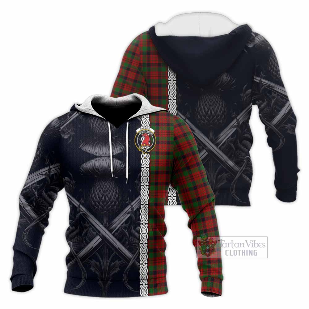 Tartan Vibes Clothing MacNicol (McNicol) Tartan Knitted Hoodie with Family Crest Cross Sword Thistle Celtic Vibes