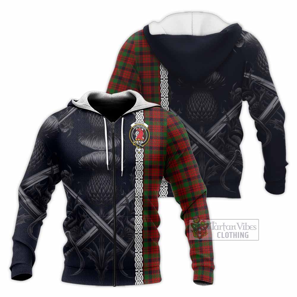 Tartan Vibes Clothing MacNicol (McNicol) Tartan Knitted Hoodie with Family Crest Cross Sword Thistle Celtic Vibes