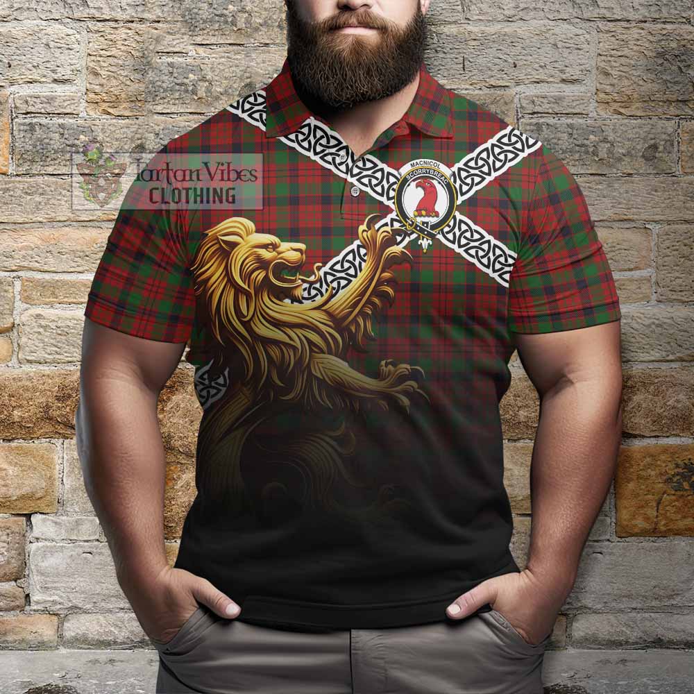 Tartan Vibes Clothing MacNicol (McNicol) Crest Tartan Polo Shirt with Golden Lion Emblem Celtic Style