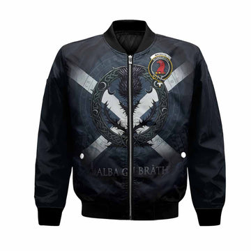 MacNicol (McNicol) Clan Crest Bomber Jacket with Celtic Knot Thistle and Saltire