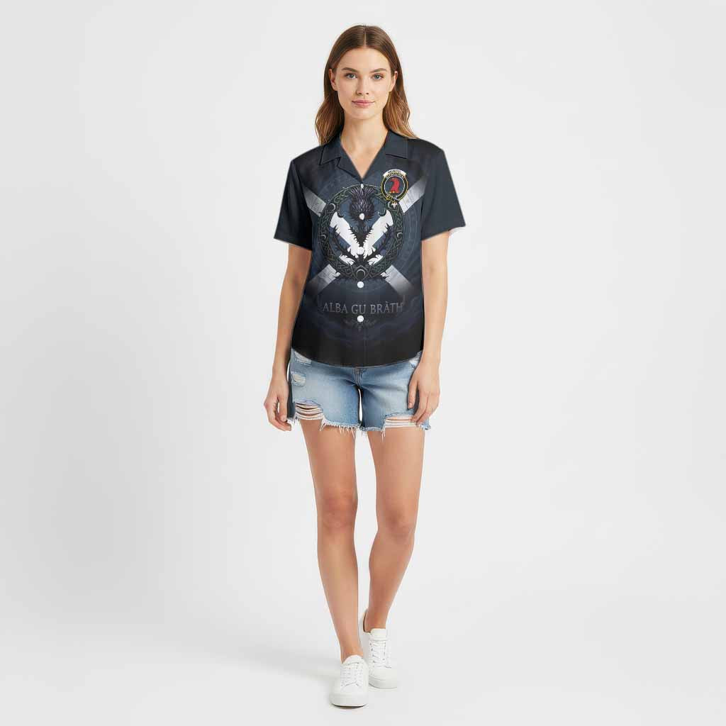 MacNicol (McNicol) Clan Crest Cotton Hawaiian Shirt with Celtic Knot Thistle and Saltire