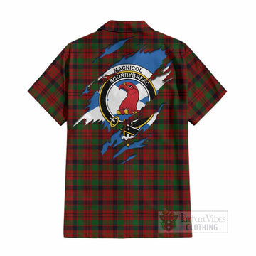 MacNicol (McNicol) Clan Crest In Me Tartan Cotton Hawaiian Shirt Scotland Flag Style