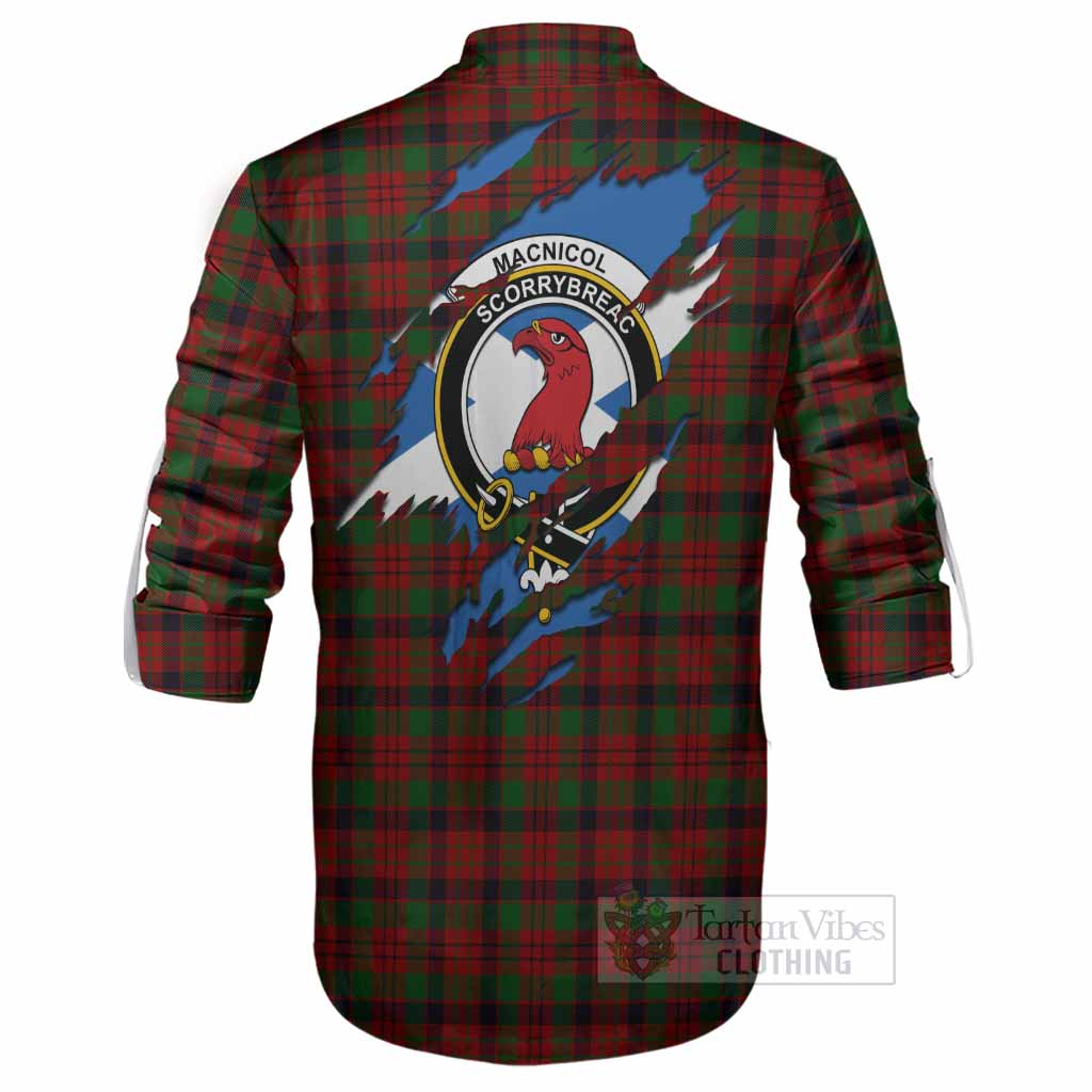 MacNicol (McNicol) Clan Crest In Me Tartan Ghillie Shirt Scotland Flag Style