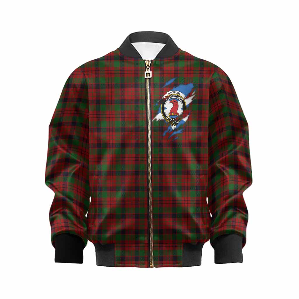 MacNicol (McNicol) Clan Crest In Me Tartan Kid Bomber Jacket Scotland Flag Style