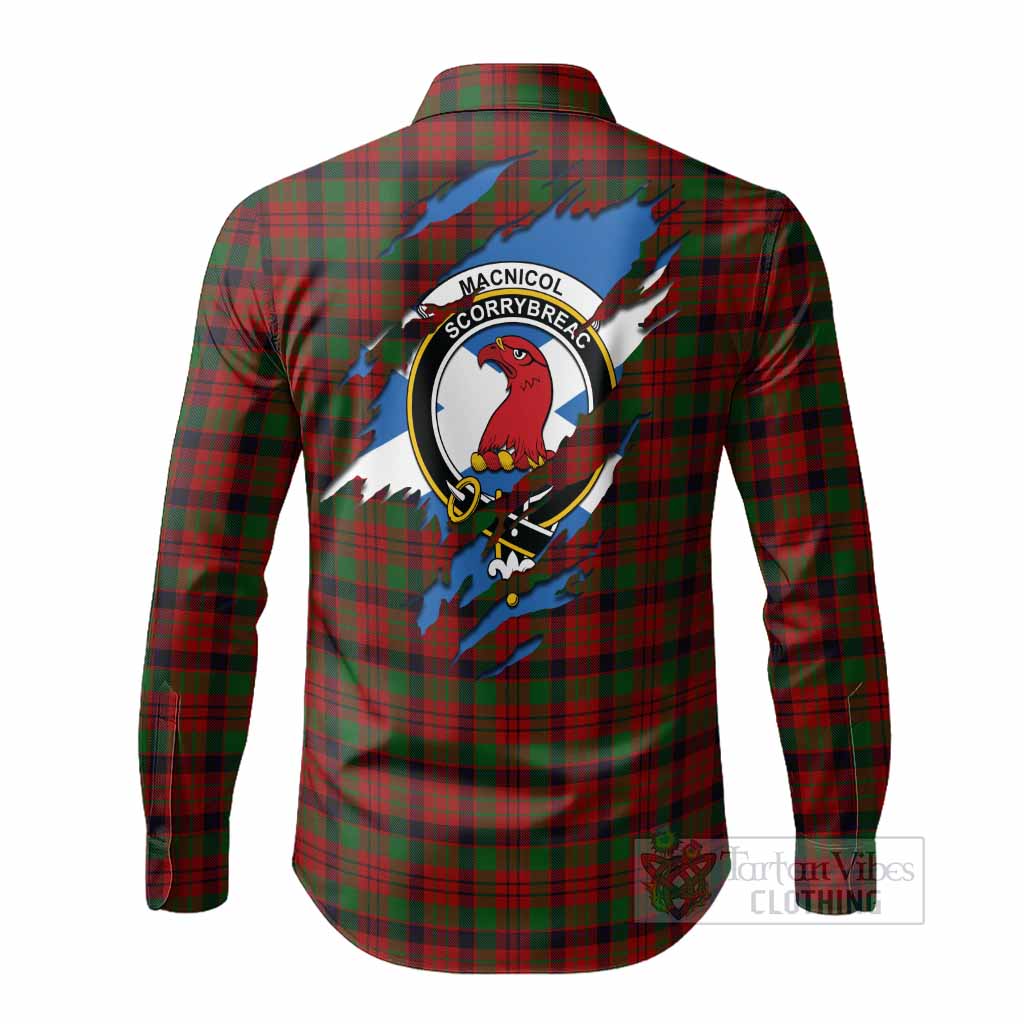 MacNicol (McNicol) Clan Crest In Me Tartan Long Sleeve Button Shirts Scotland Flag Style
