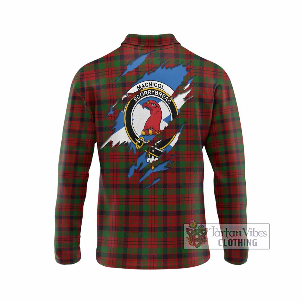 MacNicol (McNicol) Clan Crest In Me Tartan Long Sleeve Polo Shirt Scotland Flag Style
