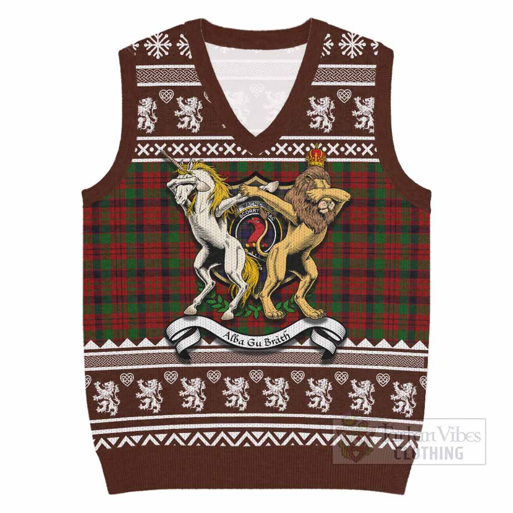 MacNicol (McNicol) Clan Tartan Crest Christmas Knitted V-Neck Vest Coat of Arms Funny Style - Tartan Vibes Clothing