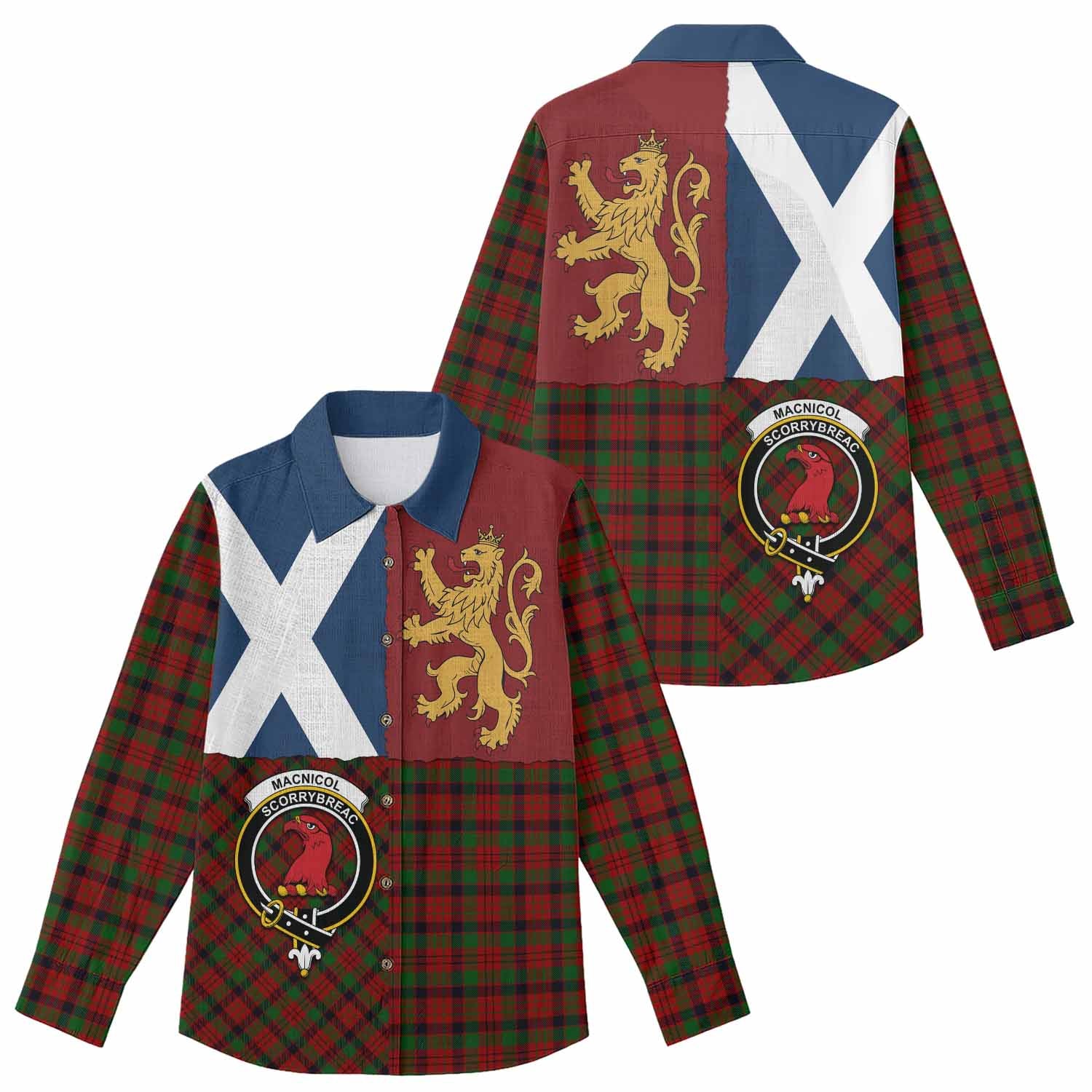 MacNicol (McNicol) Crest Tartan Women Casual Shirt with Lion Rampant Saltire Style