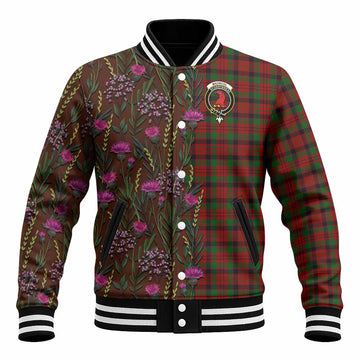 MacNicol (McNicol) Family Crest Tartan Baseball Jacket Scottish Thistle Flower Pattern Half Style - Tartan Vibes Clothing