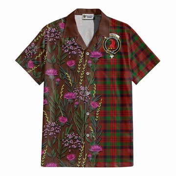 MacNicol (McNicol) Family Crest Tartan Cotton Hawaiian Shirt Scottish Thistle Flower Pattern Half Style