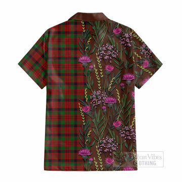 MacNicol (McNicol) Family Crest Tartan Cotton Hawaiian Shirt Scottish Thistle Flower Pattern Half Style