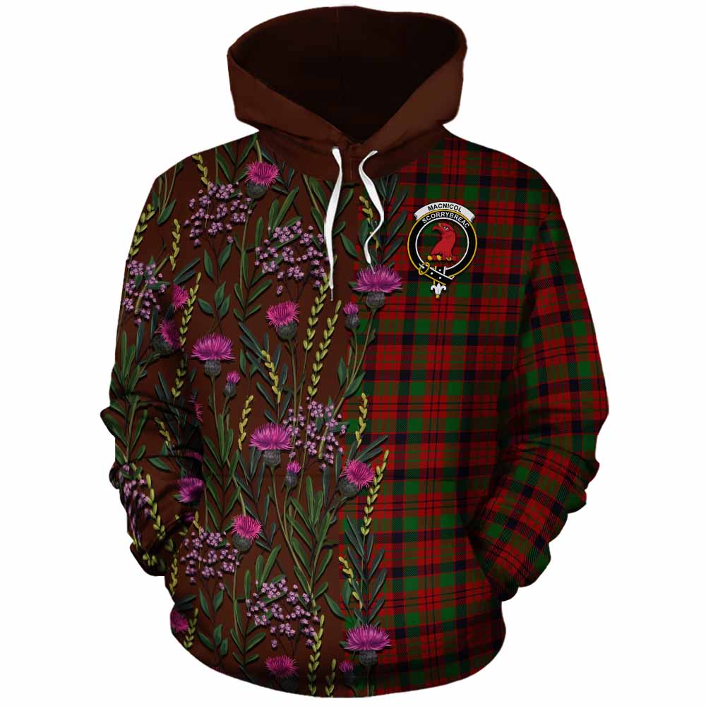 MacNicol (McNicol) Family Crest Tartan Cotton Hoodie Scottish Thistle Flower Pattern Half Style - Tartan Vibes Clothing