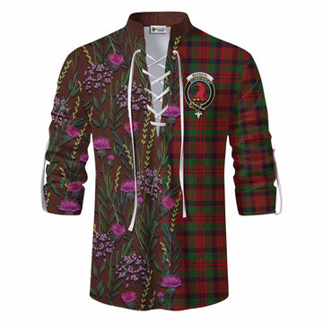 MacNicol (McNicol) Family Crest Tartan Ghillie Shirt Scottish Thistle Flower Pattern Half Style - Tartan Vibes Clothing
