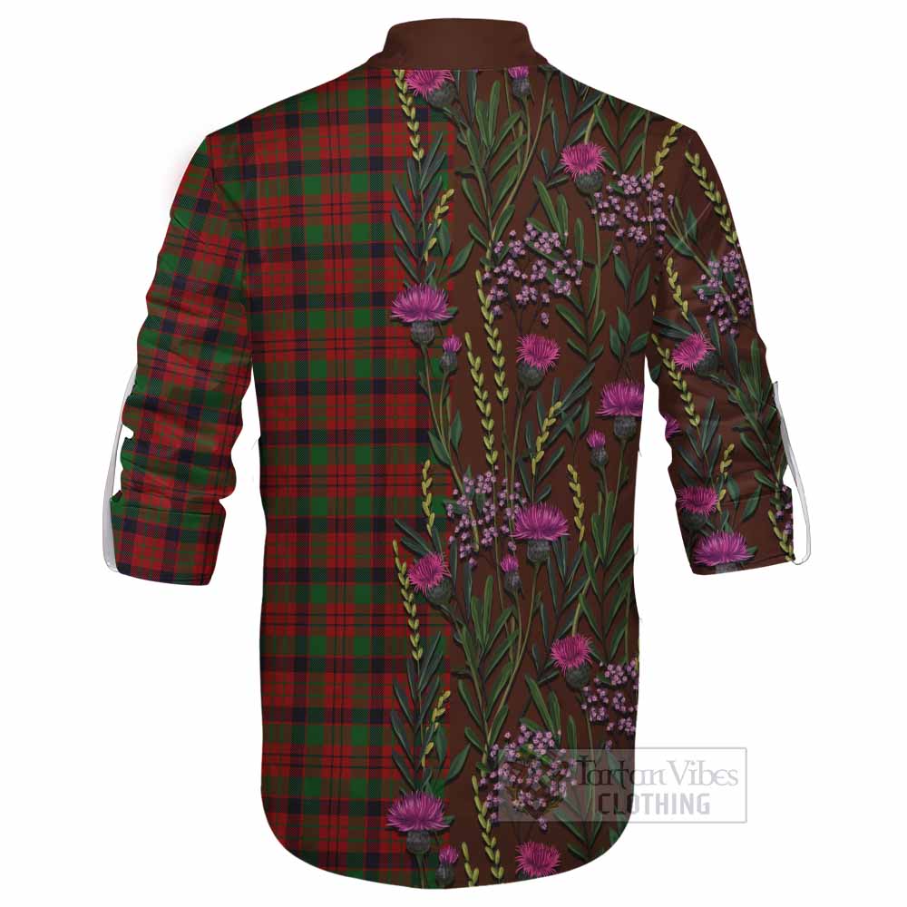 MacNicol (McNicol) Family Crest Tartan Ghillie Shirt Scottish Thistle Flower Pattern Half Style - Tartan Vibes Clothing