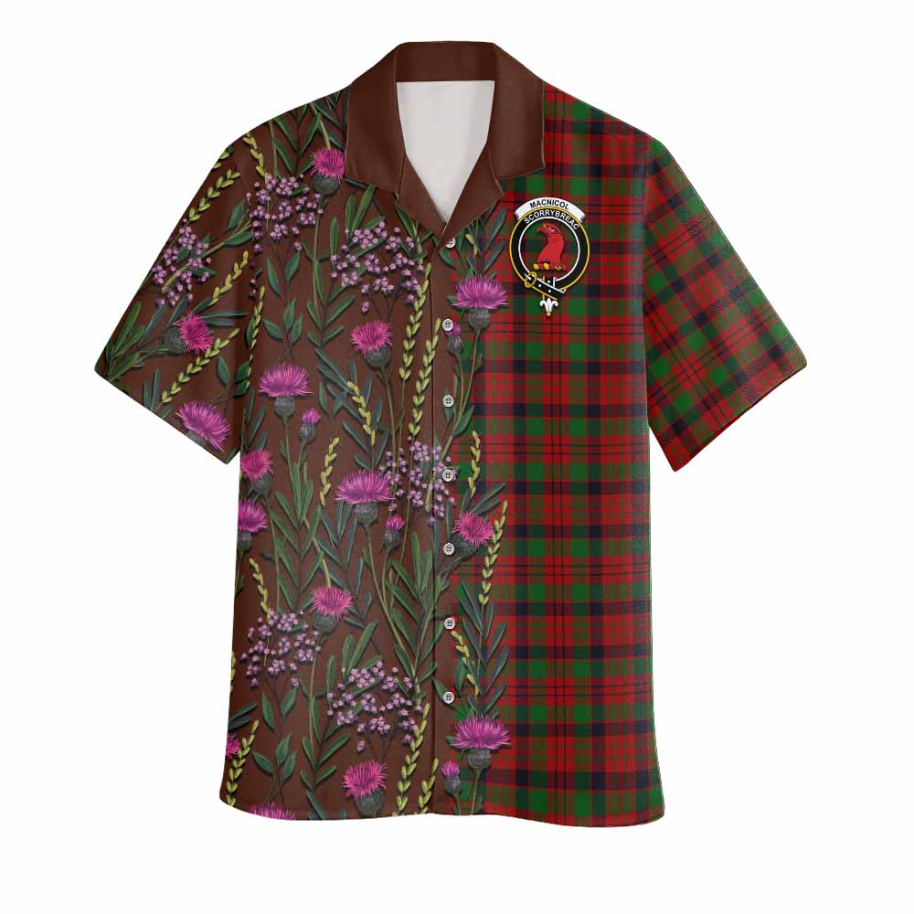 MacNicol (McNicol) Family Crest Tartan Hawaiian Shirt Scottish Thistle Flower Pattern Half Style - Tartan Vibes Clothing