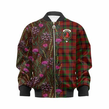 MacNicol (McNicol) Family Crest Tartan Kid Bomber Jacket Scottish Thistle Flower Pattern Half Style - Tartan Vibes Clothing