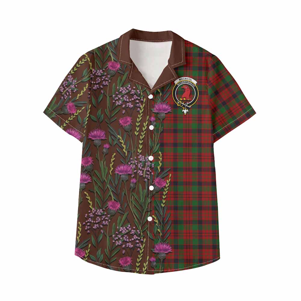 MacNicol (McNicol) Family Crest Tartan Kid Hawaiian Shirt Scottish Thistle Flower Pattern Half Style - Tartan Vibes Clothing