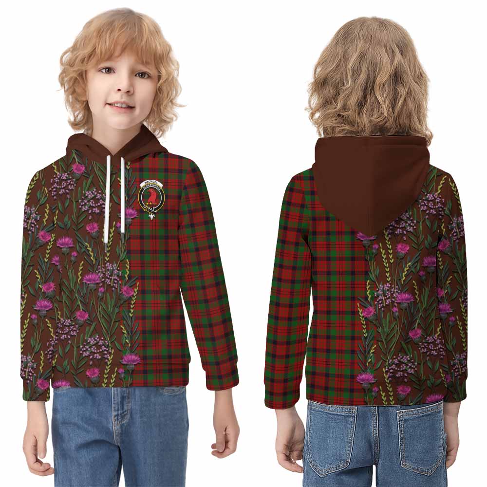 MacNicol (McNicol) Family Crest Tartan Kid Hoodie Scottish Thistle Flower Pattern Half Style - Tartan Vibes Clothing